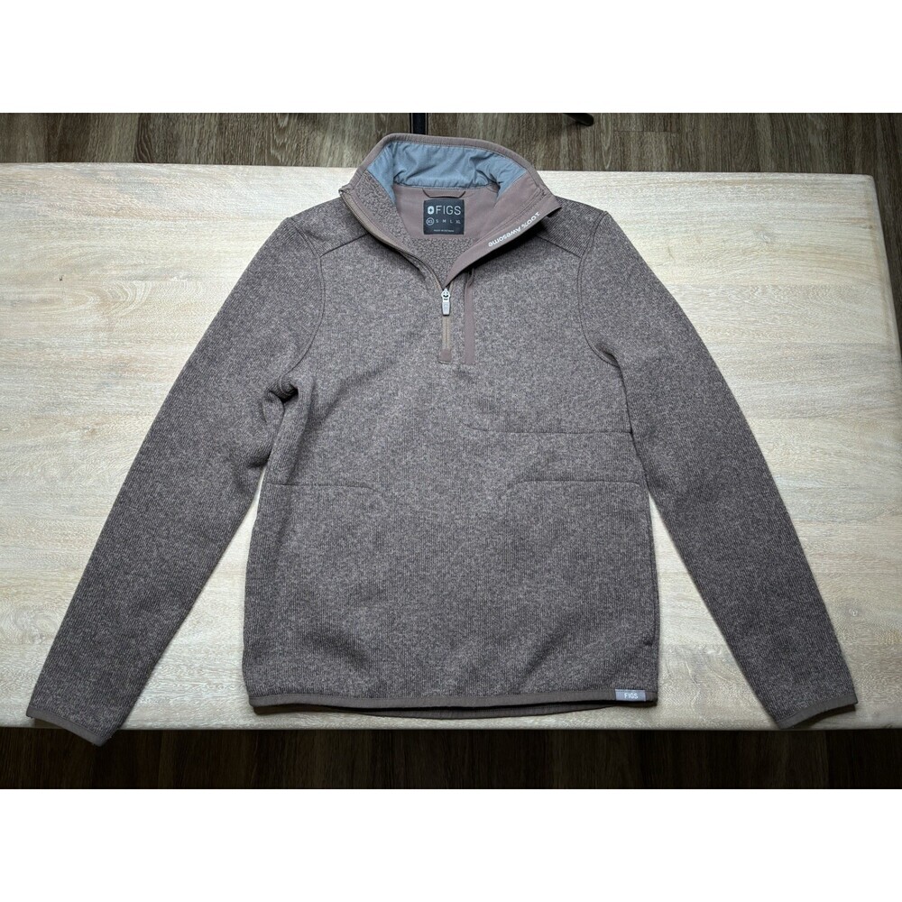 Figs On Shift Classic 1/2 Zip Jacket Knit Sweater Smokey Heather Taupe Size XS